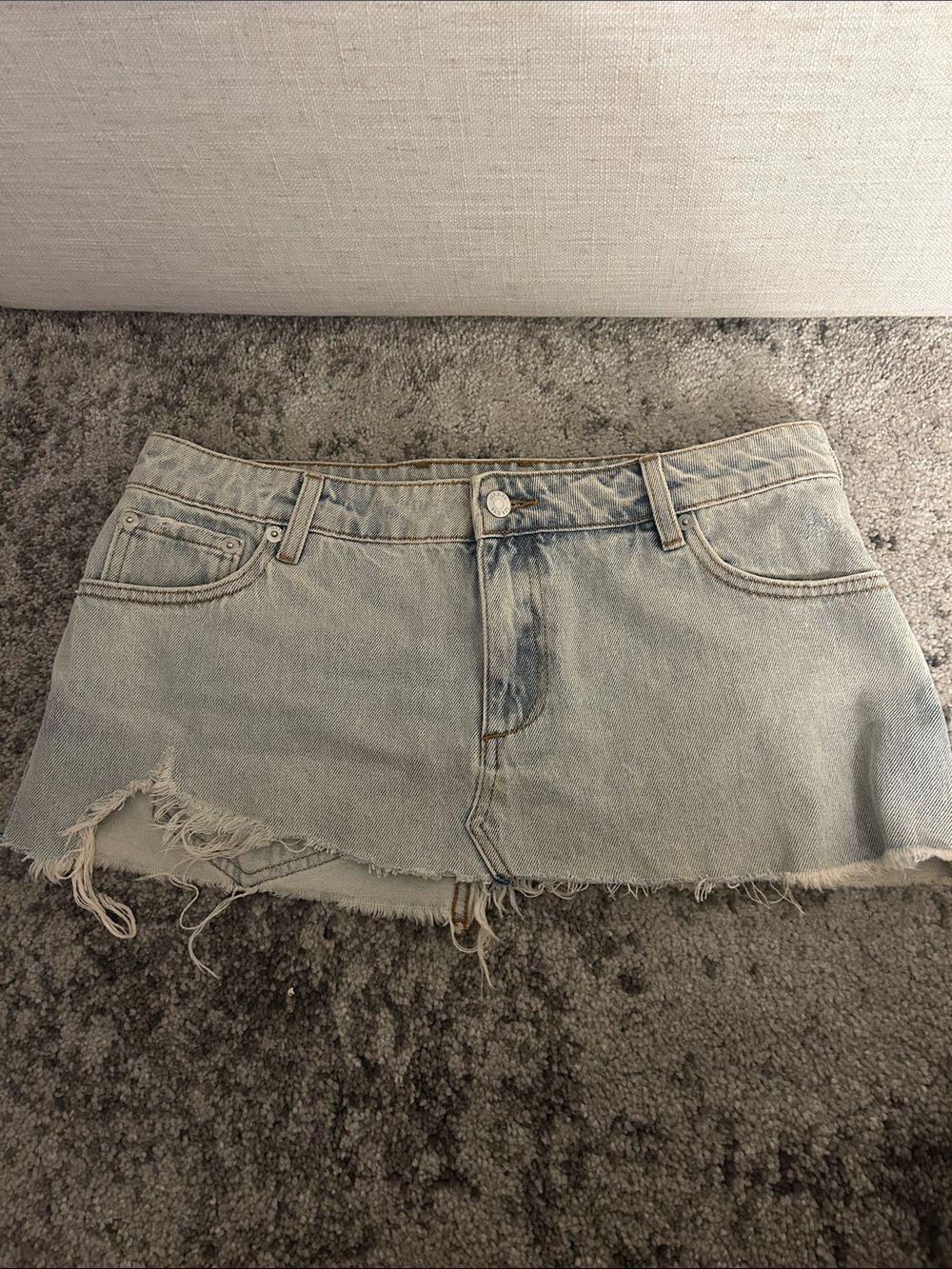SER.O.YA Light Wash Denim Mini Skirt with Distressed Hem